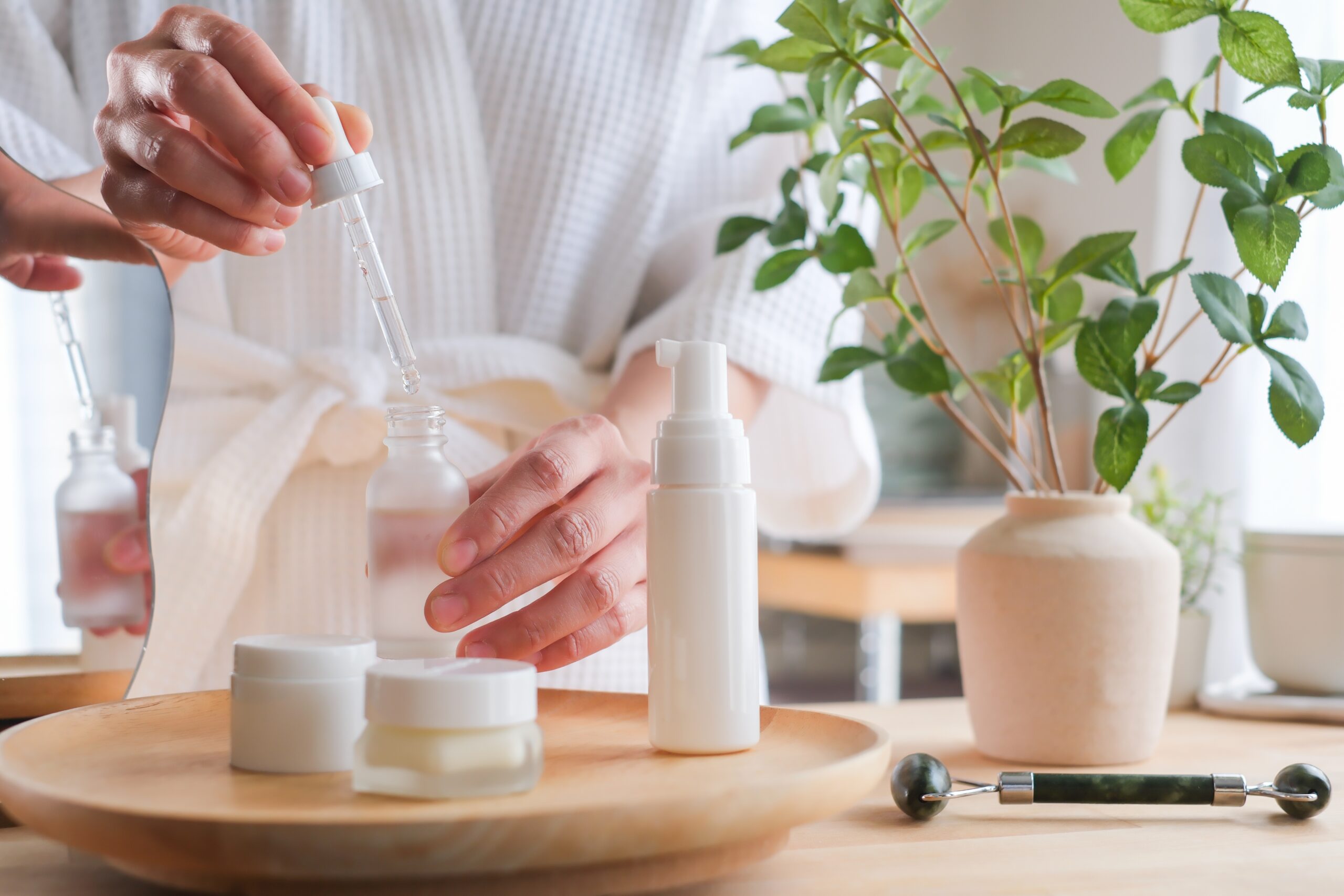 A selection of professional-grade chemical peel solutions on a sterile tray